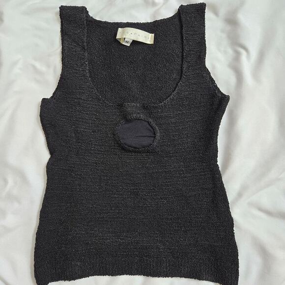 Bette Paige Vintage Black Knit Top Medium Y2K 90s Mesh Cutout Whimsigoth Witchy - Picture 7 of 8